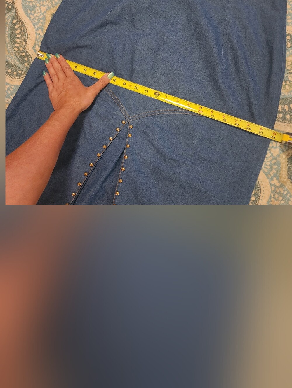 Festival Mermaid Folk Boho Maxi Skirt with Studded Insert- Blue - Picture 8 of 10